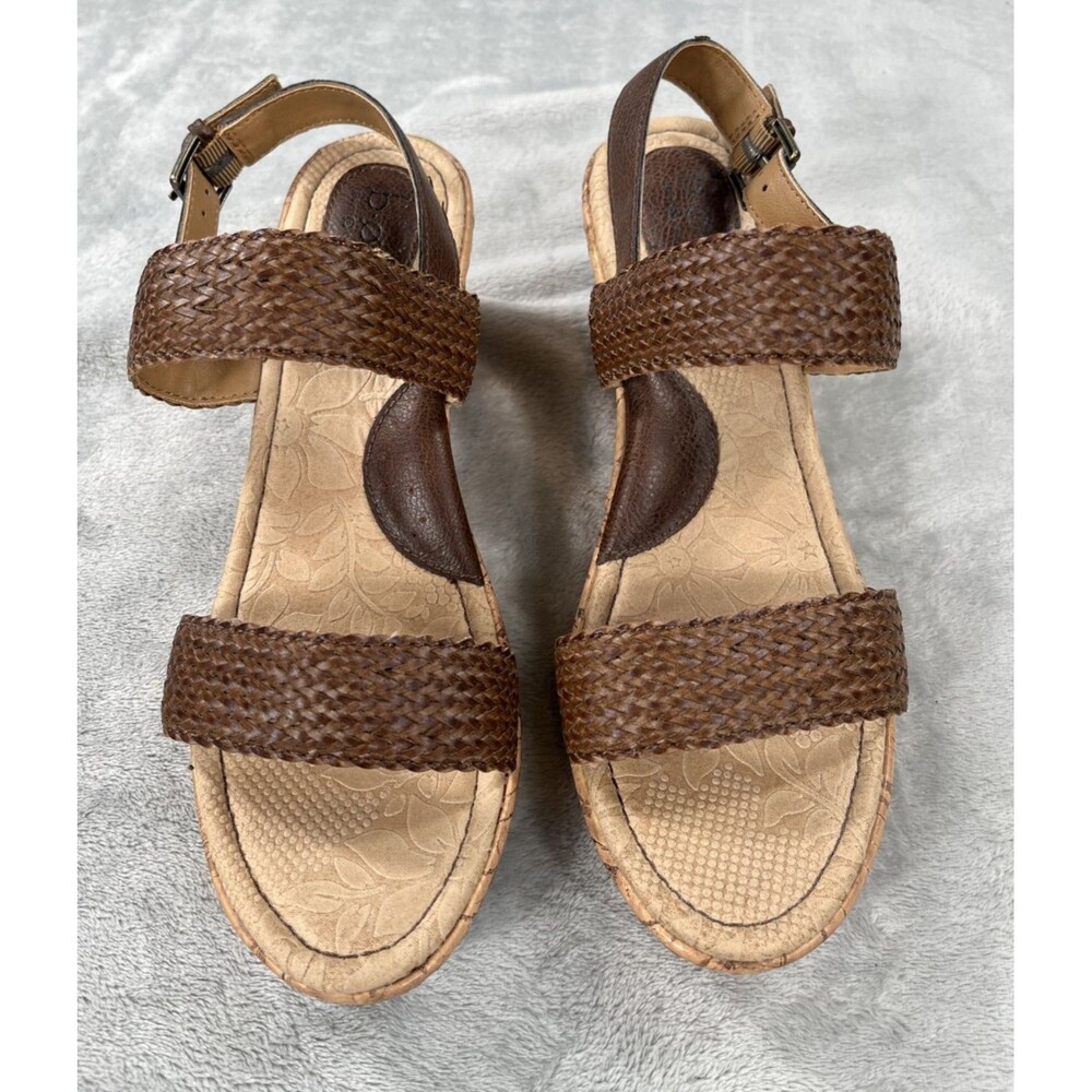 b.o.c Born Concept Woven Strap Wedge Sandals Brown Buckle 9M Comfort